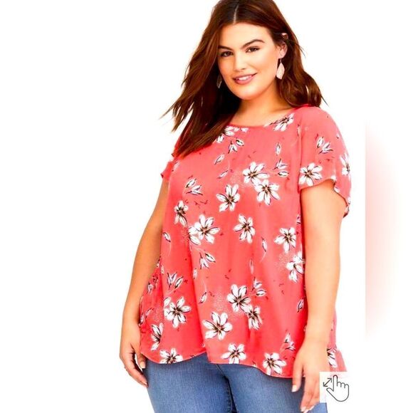 torrid Tops - TORRID Coral Floral Ruffle Back Challis
Blouse size 1